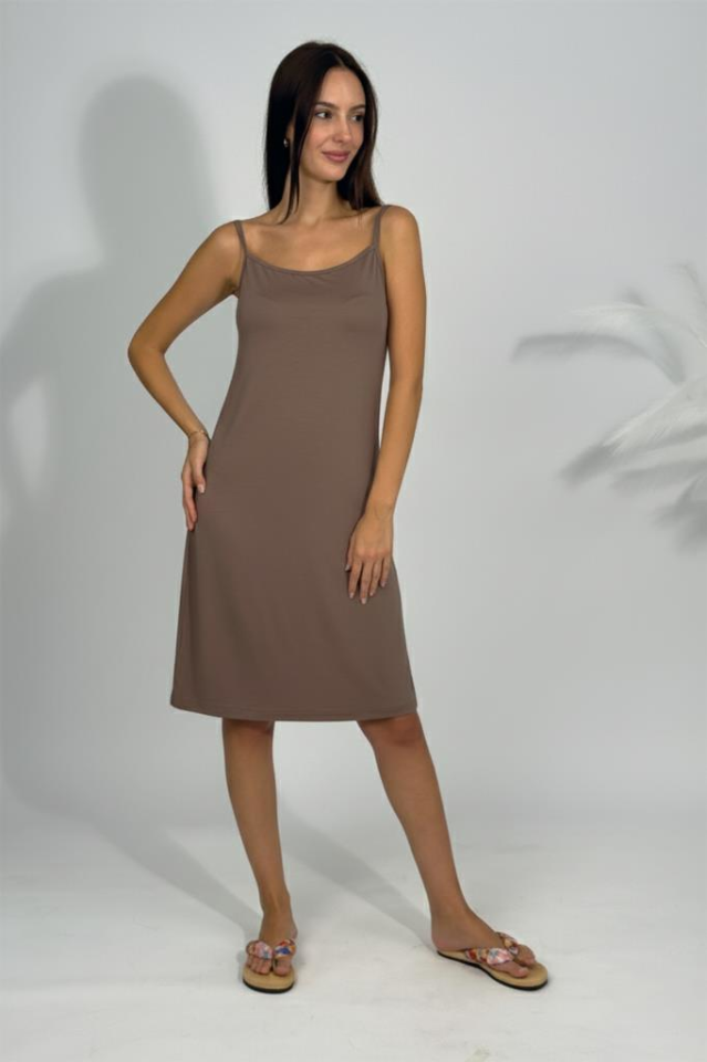 Kadın Pamuklu Penye Viskon İp Askılı İçlik Tunik Vizon - 2XL/3XL