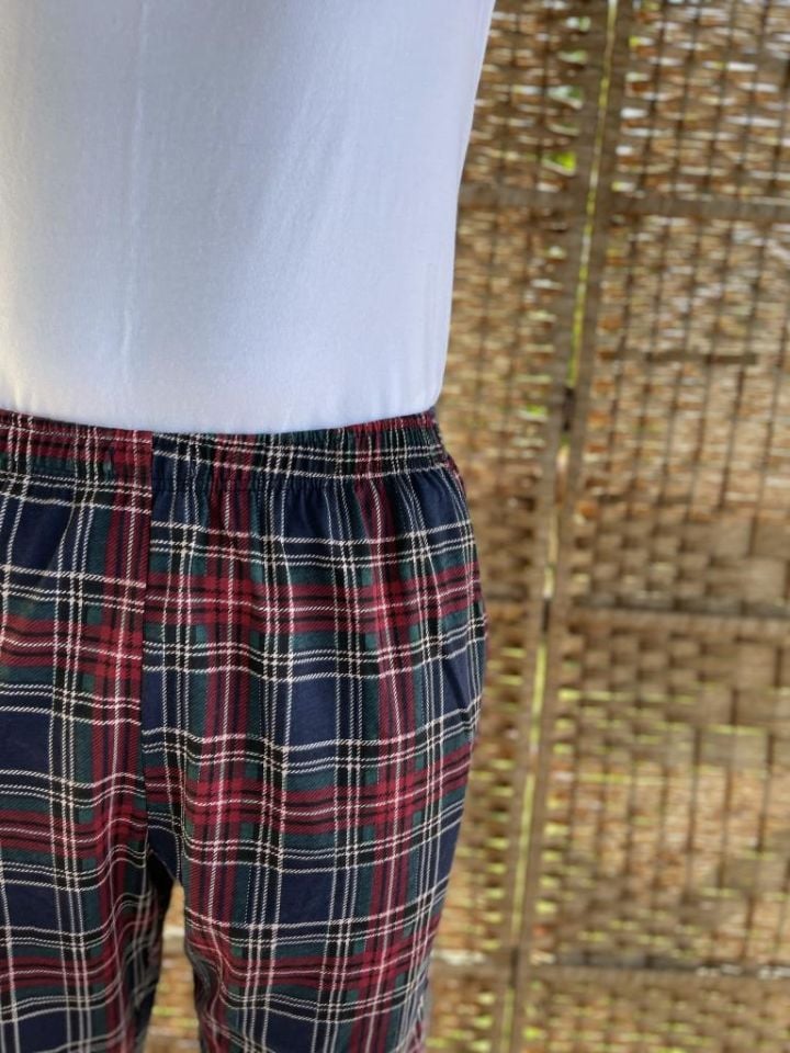 Betimoda %100 Pamuk Kareli Beli Lastikli Cepli Erkek Pijama Altı Bordo Kareli - S
