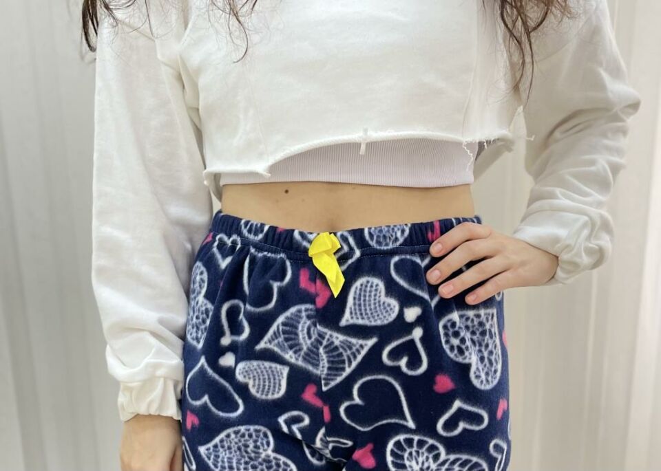 Kadın Polar Pijama Altı Kışlık Lastikli Bel Tek Alt Beyaz Büyük Kalpli - XL