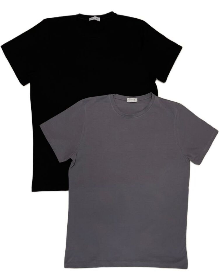 Erkek Slim Fit Dar Kesim Bisiklet Yaka Kısa Kol Pamuklu 2'li Tişört Paketi Siyah Gri - XL