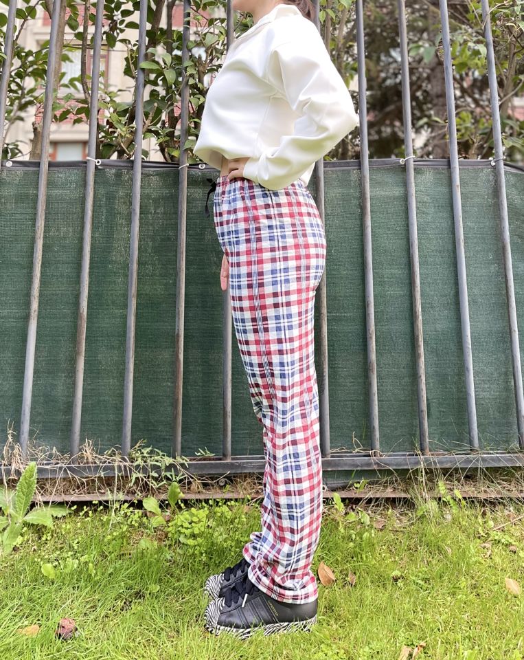 Kadın Pamuklu Ekose Desenli Pijama Altı Eşofman Kurdeleli XXL - Beyaz Kare