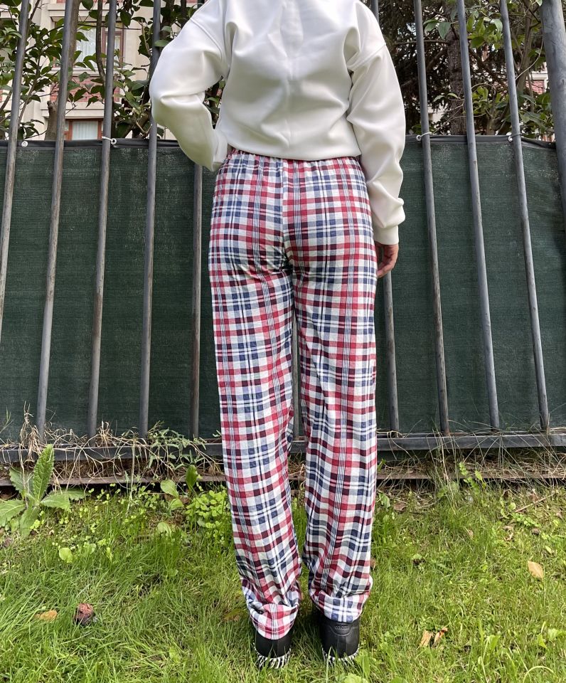 Kadın Pamuklu Ekose Desenli Pijama Altı Eşofman Kurdeleli XXL - Beyaz Kare