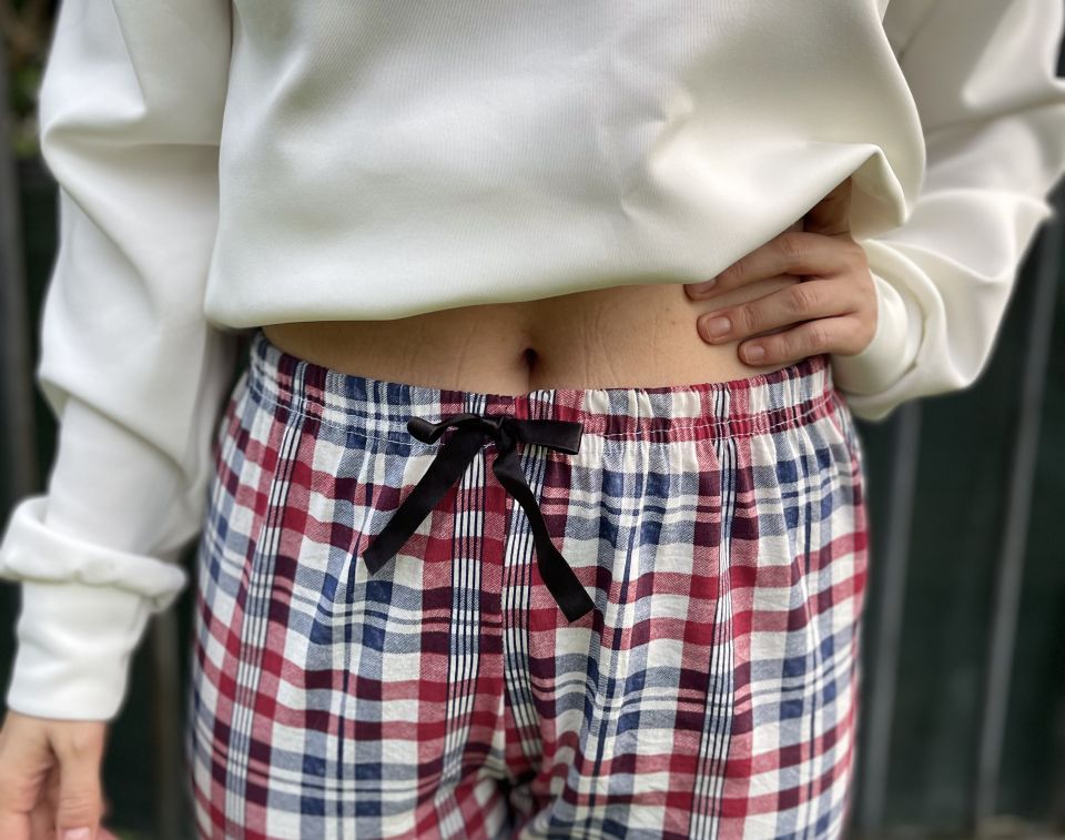 Kadın Pamuklu Ekose Desenli Pijama Altı Eşofman Kurdeleli XXL - Beyaz Kare