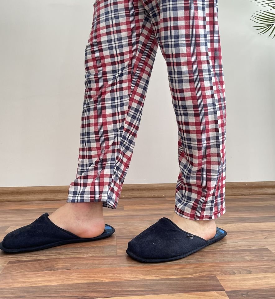 Erkek %100 Pamuk Cepsiz Beli Lastikli Pijama Altı Eşofman M - Beyaz Kare