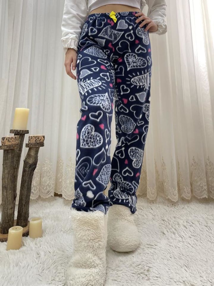 Kadın Polar Pijama Altı Kışlık Lastikli Bel Tek Alt