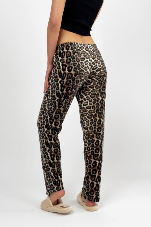 Kadın Polar Pijama Altı Kışlık Lastikli Bel Tek Alt Leopar - 3XL