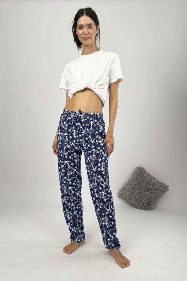 Betimoda Kadın Pijama Altı Kurdeleli Çapalı Lacivert - 5XL