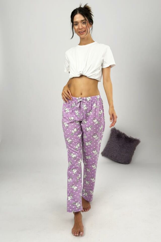 Betimoda Kadın Pijama Altı Kurdeleli Büyük Tavşan Lila - XL