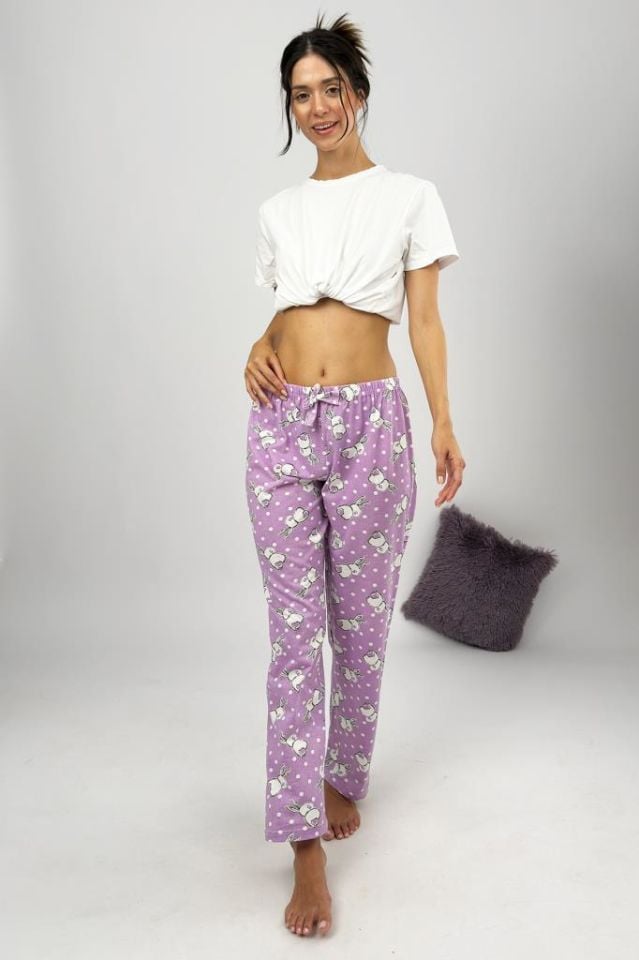 Betimoda Kadın Pijama Altı Kurdeleli Büyük Tavşan Lila - XXL
