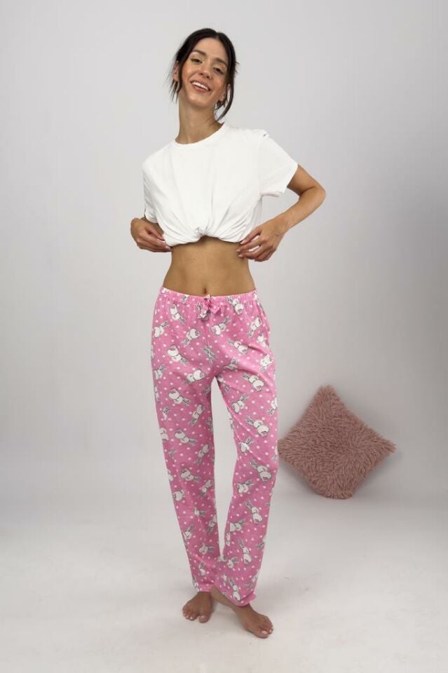 Betimoda Kadın Pijama Altı Kurdeleli Büyük Tavşan Pembe - L