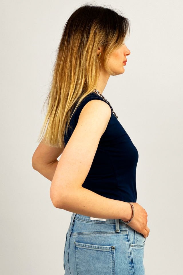 Kadın Sıfır Kol Bisiklet Yaka Body LACİVERT - L/XL