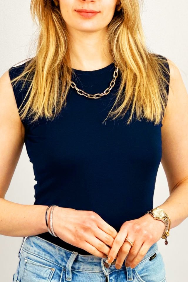 Kadın Sıfır Kol Bisiklet Yaka Body LACİVERT - L/XL