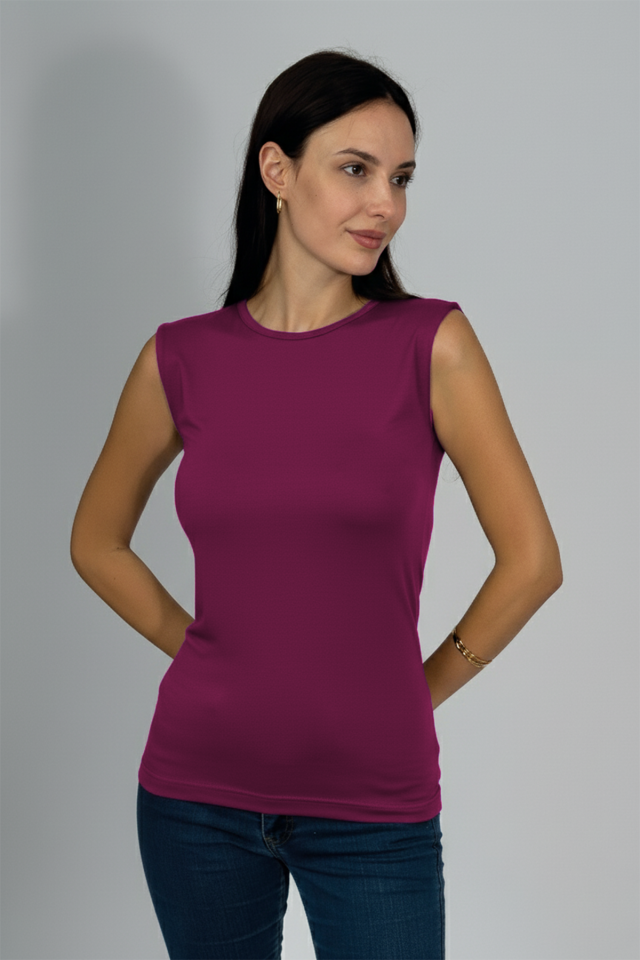 Kadın Sıfır Kol Bisiklet Yaka Body Mürdüm - S/M