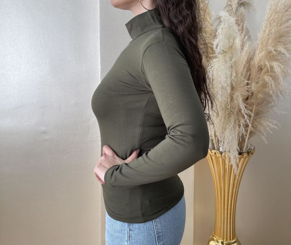 Kadın Uzun Kollu Yarım Balıkçı Yaka 1 Adet Asker Yeşili - L/XL