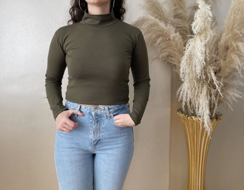 Kadın Uzun Kollu Yarım Balıkçı Yaka 1 Adet Asker Yeşili - L/XL