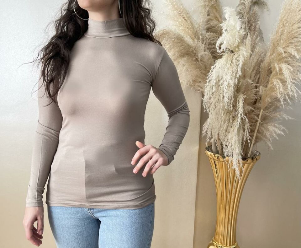 Kadın Uzun Kollu Yarım Balıkçı Yaka 1 Adet VİZON - S/M