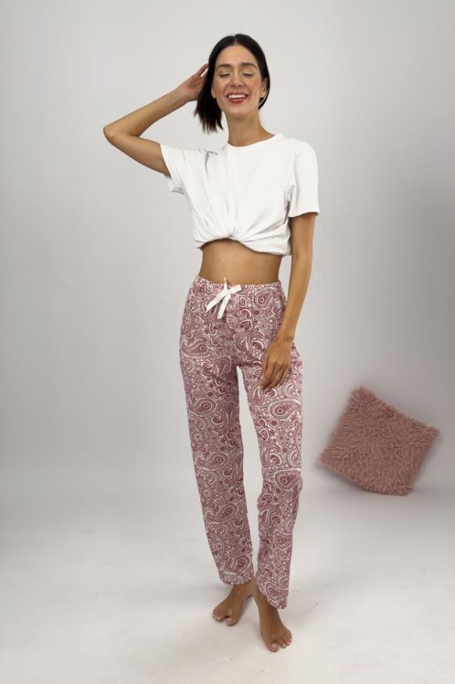 Betimoda Kadın Pijama Altı Kurdeleli Bordo Buta - XL