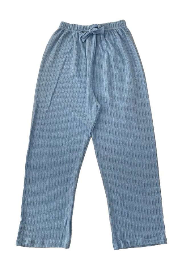 Kadın Yumuşak Dokulu Pamuklu Beli Lastikli Bol Paça Oversize Eşofman Pijama Altı MAVİ - S