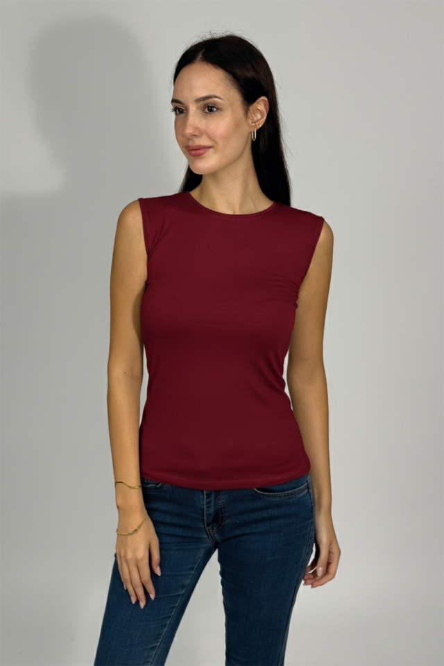 Kadın Sıfır Kol Bisiklet Yaka Body BORDO - L/XL