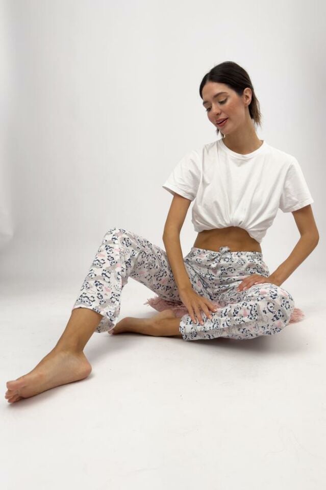 Betimoda Kadın Pijama Altı Kurdeleli Pembe Panda - S
