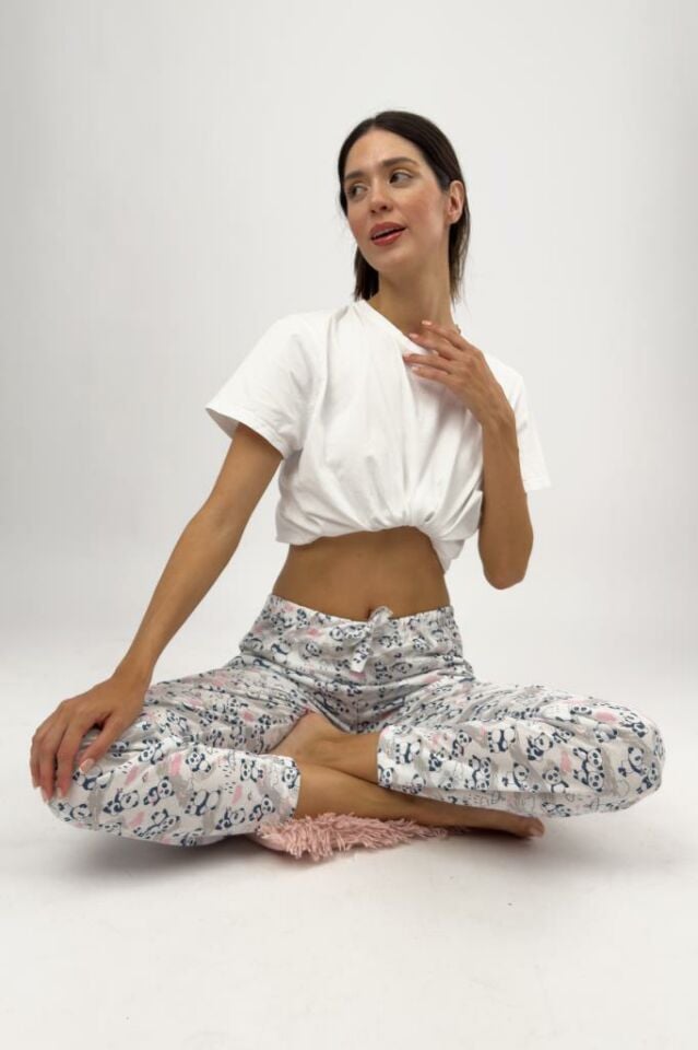 Betimoda Kadın Pijama Altı Kurdeleli Pembe Panda - S