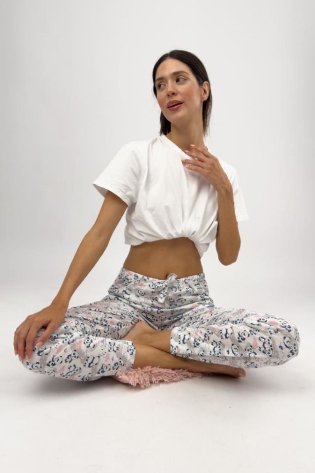 Betimoda Kadın Pijama Altı Kurdeleli Pembe Panda - L