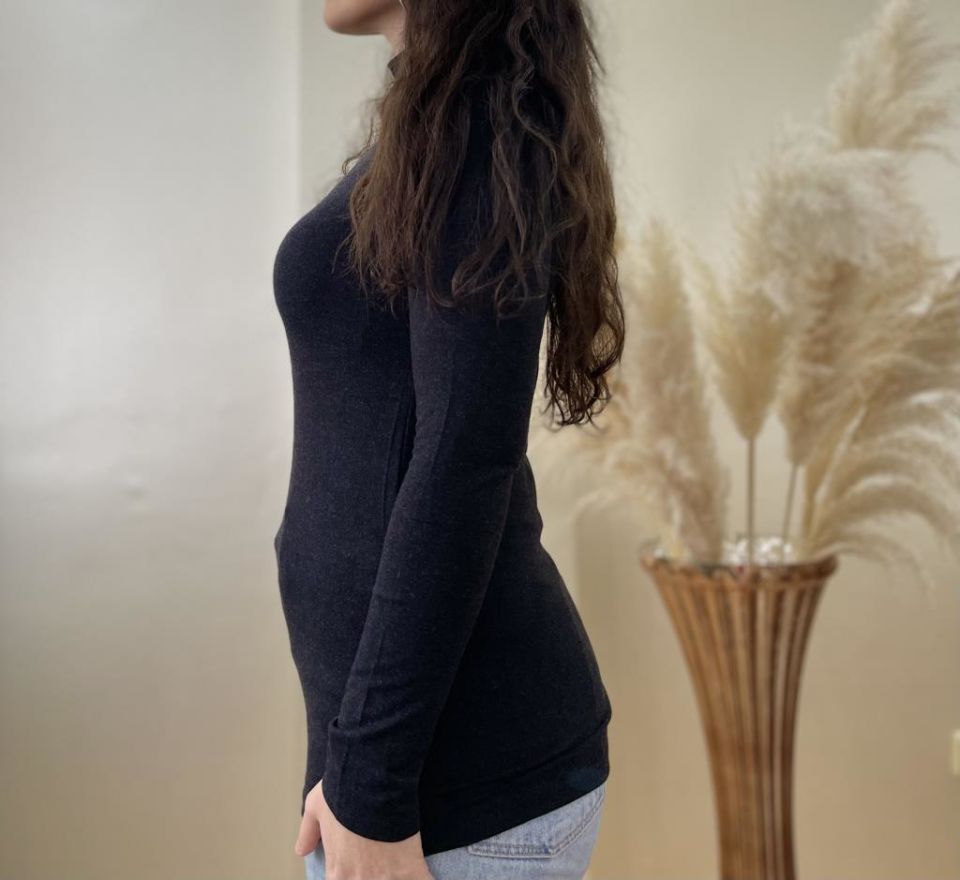 Kadın Uzun Kollu Yarım Balıkçı Yaka 1 Adet Antrasit - S/M