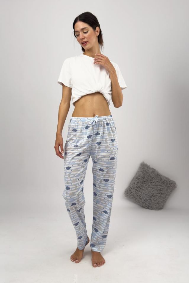Betimoda Kadın Pijama Altı Kurdeleli Mavi Bulut Ay - XL