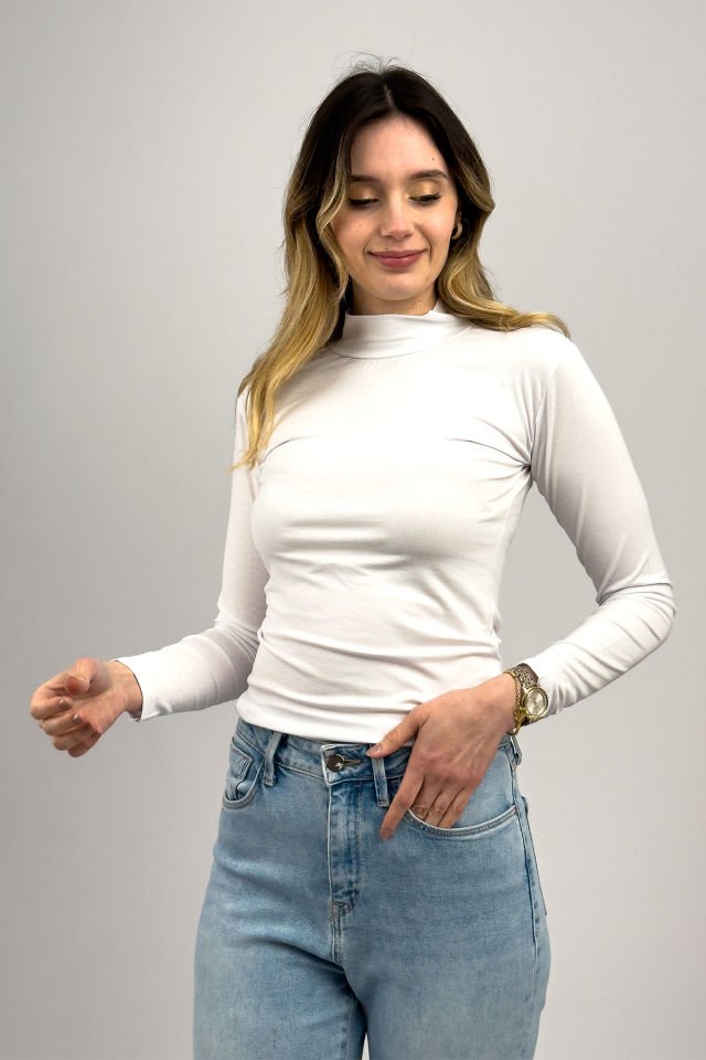 Kadın Uzun Kollu Yarım Balıkçı Yaka 1 Adet BEYAZ - L/XL