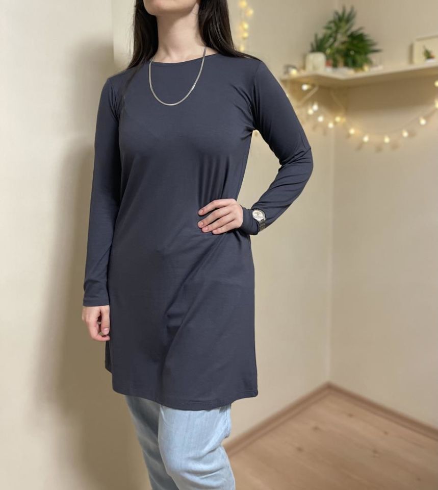  Kadın Uzun Kol Bisiklet Yaka Penye Tunik Içlik Dış Giyim Füme - L/XL