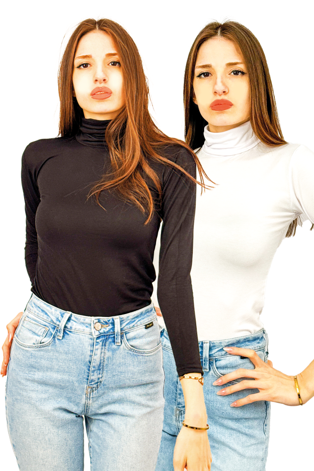 Kadın Uzun Kollu Tam Boğazlı Likralı Penye Badi 2 Adet Tam Boğaz Karışık - L/XL