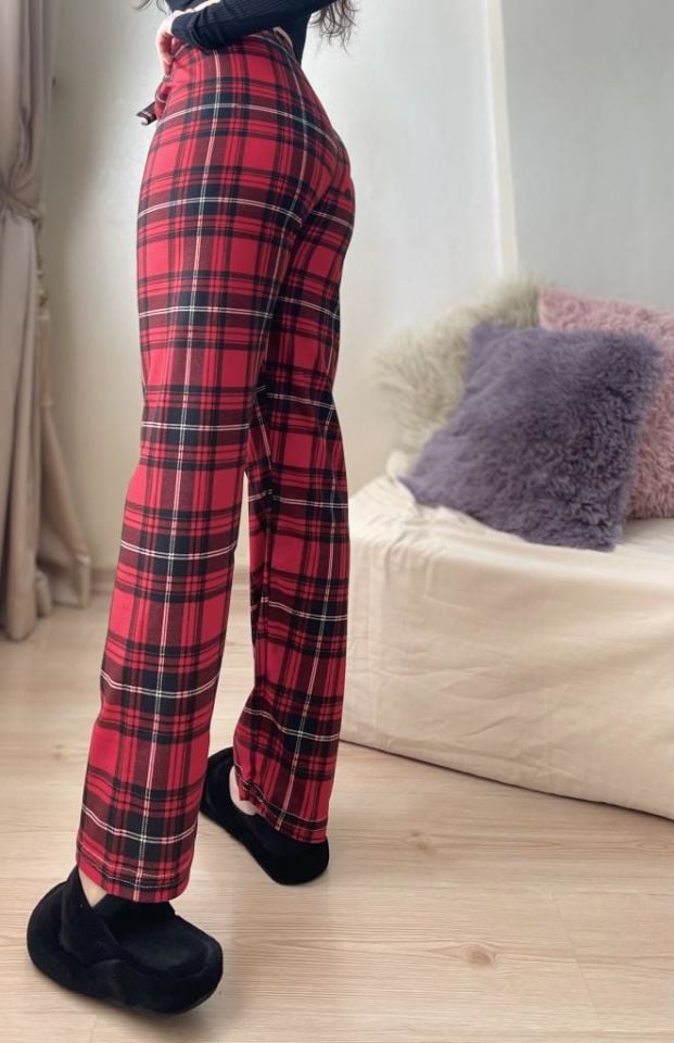 Kadın Kadife Pijama Altı Eşofman Pamuklu Kır.Siyah Beyaz - XXL