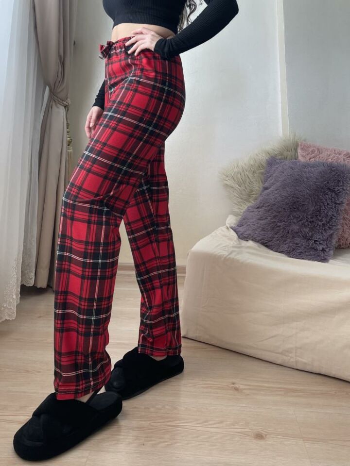 Kadın Kadife Pijama Altı Eşofman Pamuklu Kır.Siyah Beyaz - L