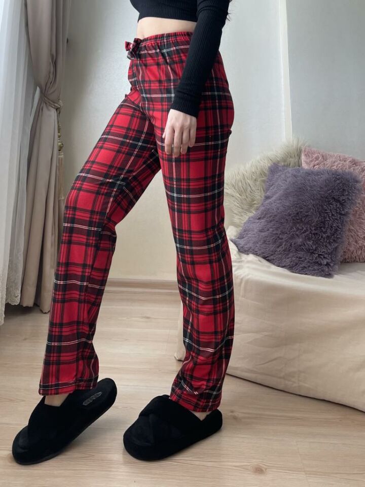 Kadın Kadife Pijama Altı Eşofman Pamuklu Kır.Siyah Beyaz - L