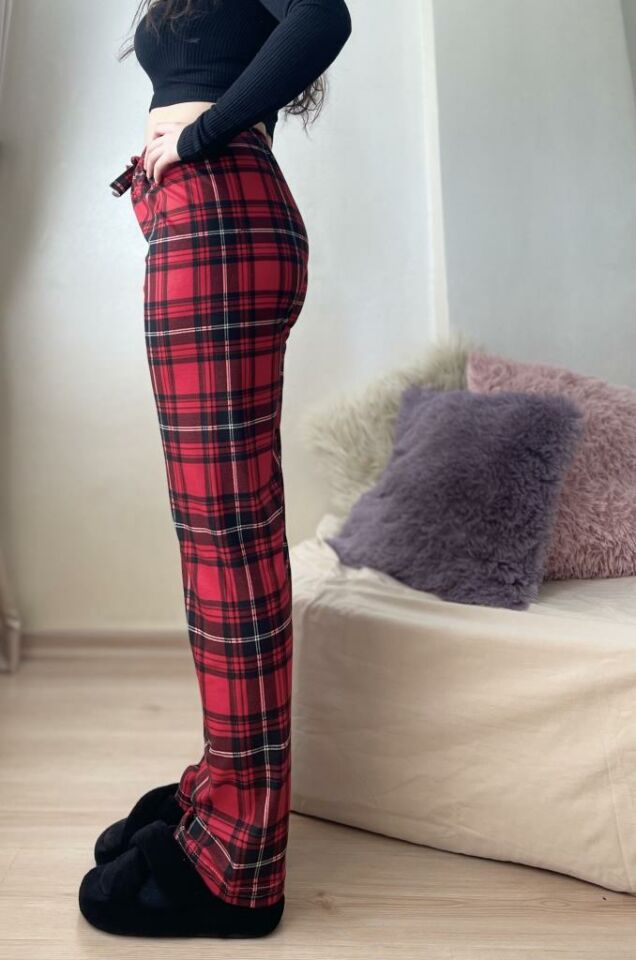 Kadın Kadife Pijama Altı Eşofman Pamuklu Kır.Siyah Beyaz - L