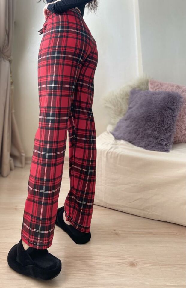 Kadın Kadife Pijama Altı Eşofman Pamuklu Kır.Siyah Beyaz - L