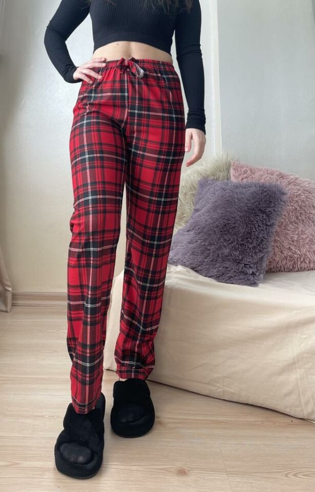 Kadın Kadife Pijama Altı Eşofman Pamuklu Kır.Siyah Beyaz - L