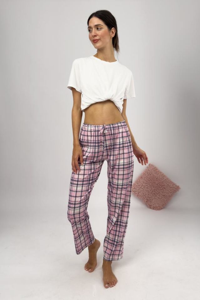 Betimoda Kadın Pijama Altı Kurdeleli Pembe Piksel Kare - L