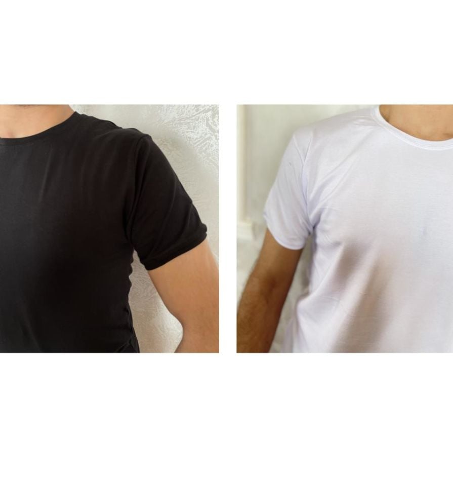 Erkek Elastan Bisiklet Yaka Kısa(Yarım) Kol 2 Adet T-Shirt Siyah Beyaz - S