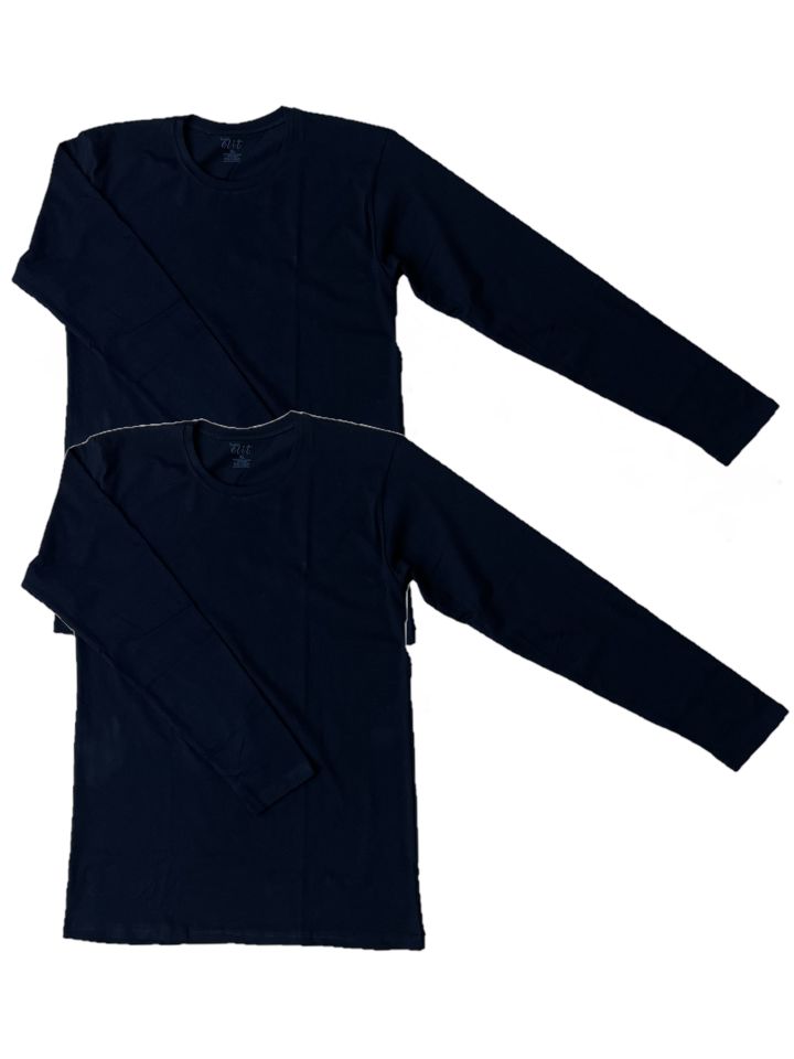 Erkek Elastan Bisiklet Yaka Uzun Kol 2 Adet T-Shirt SİYAH - S