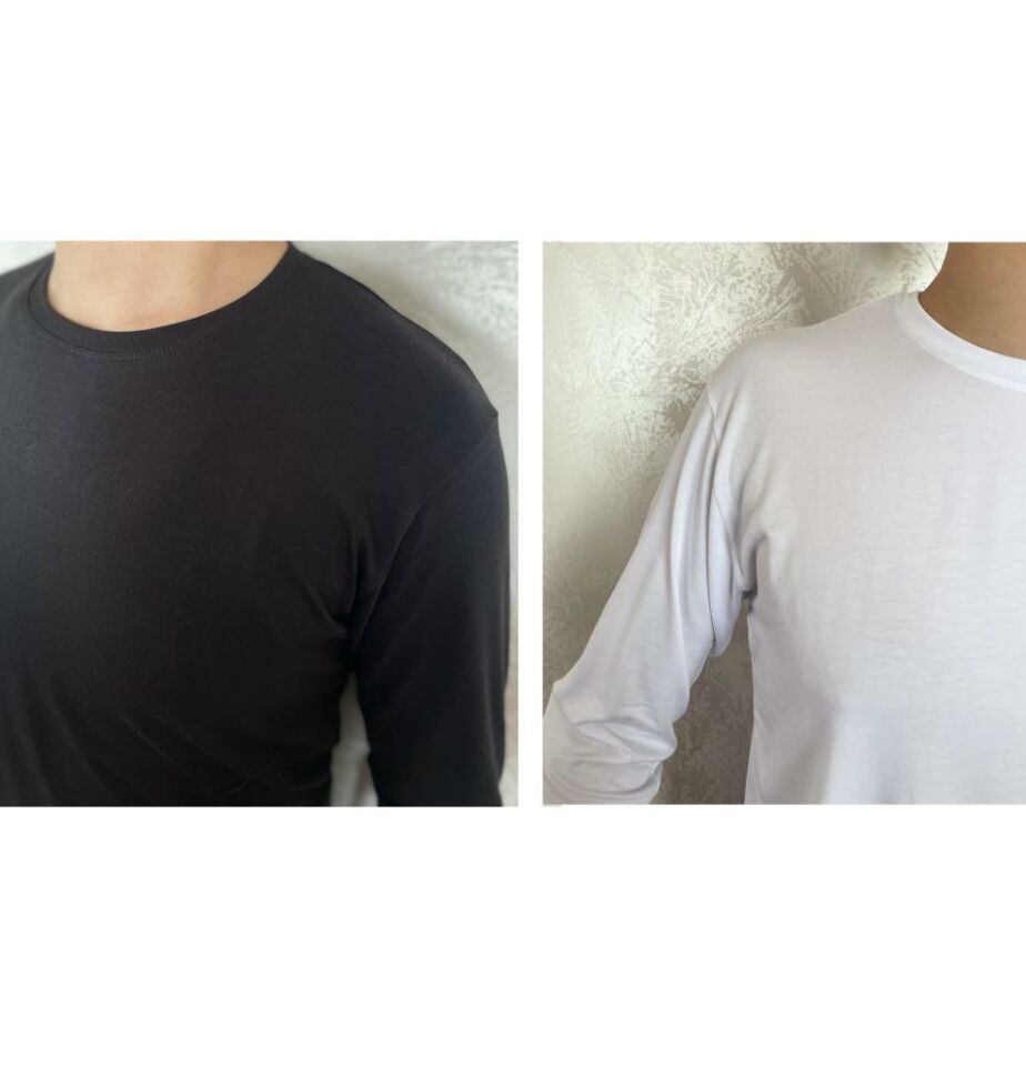 Erkek Elastan Bisiklet Yaka Uzun Kol 2 Adet T-Shirt Siyah Beyaz - M