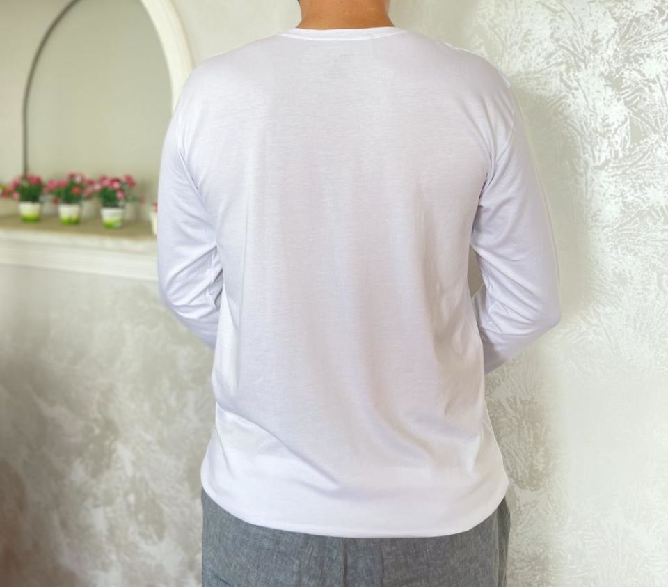 Erkek Elastan Bisiklet Yaka Uzun Kol 2 Adet T-Shirt BEYAZ - M