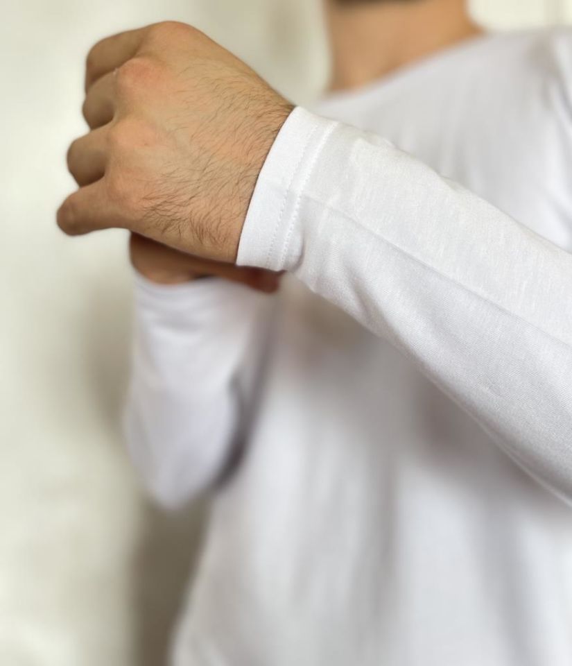 Erkek Elastan Bisiklet Yaka Uzun Kol 2 Adet T-Shirt BEYAZ - M