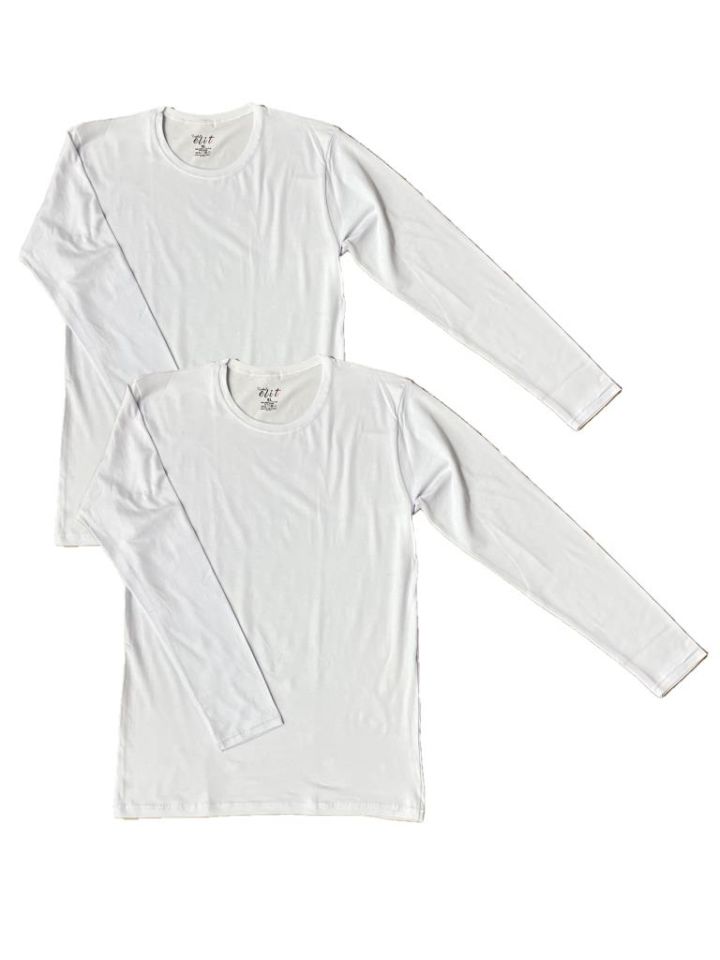 Erkek Elastan Bisiklet Yaka Uzun Kol 2 Adet T-Shirt BEYAZ - L