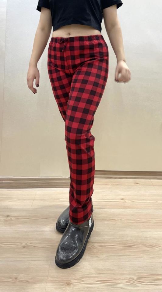 Kadın Lastikli Bel %100 Pamuk Kurdeleli Desenli Pijama Altı S - Süp Kırmızı Pencere Kare