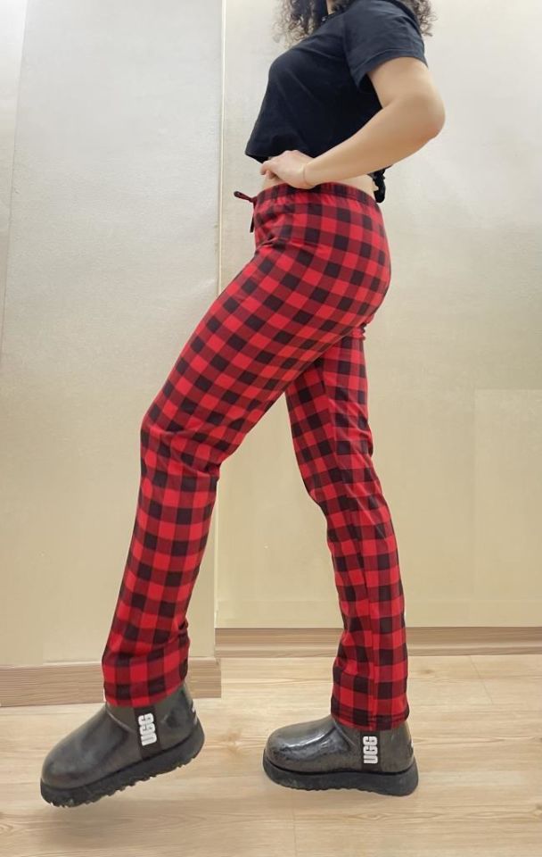 Kadın Lastikli Bel %100 Pamuk Kurdeleli Desenli Pijama Altı S - Süp Kırmızı Pencere Kare