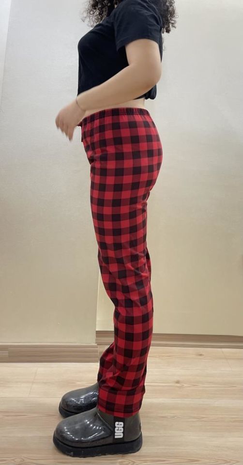 Kadın Lastikli Bel %100 Pamuk Kurdeleli Desenli Pijama Altı S - Süp Kırmızı Pencere Kare