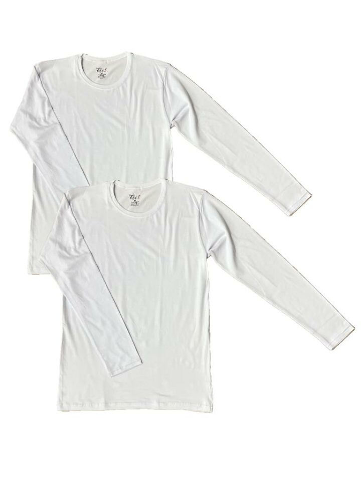 Erkek Elastan Bisiklet Yaka Uzun Kol 2 Adet T-Shirt BEYAZ - XL