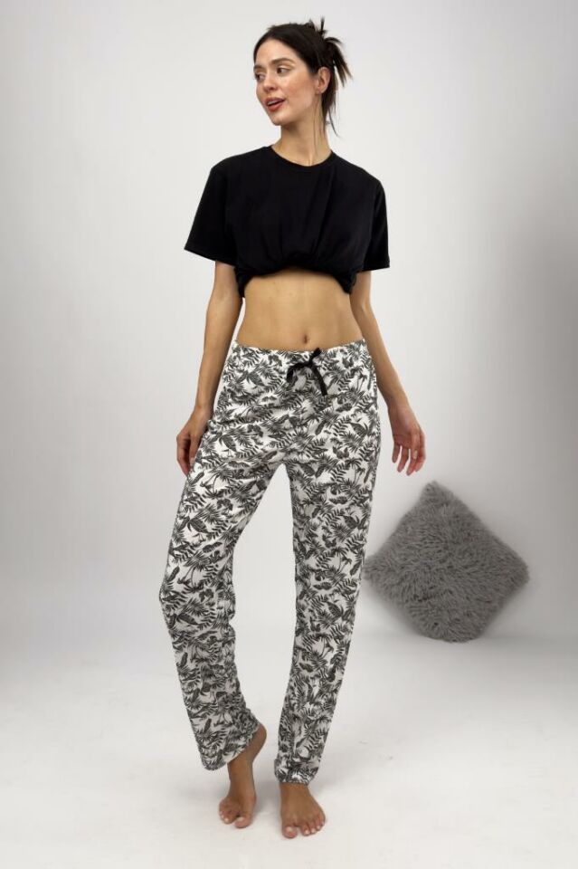 Betimoda Kadın Pijama Altı Kurdeleli Lacivert Dallı - XL