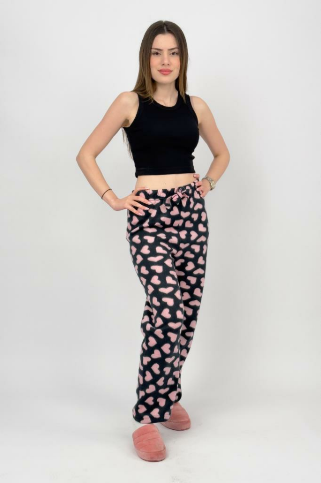 Kadın Polar Pijama Altı Kışlık Lastikli Bel Tek Alt SİYAH - S